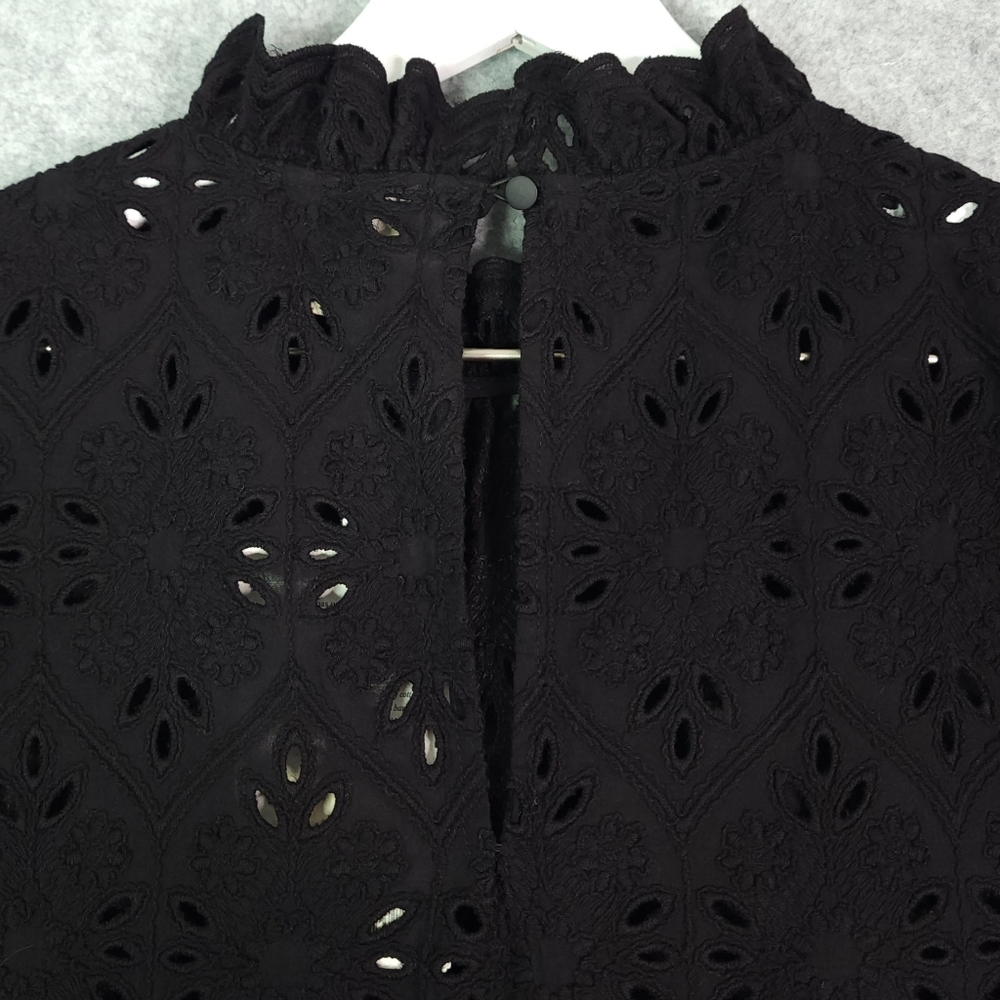 Sezane Court Louison Black Eyelet Short Sleeve Shift Dress US 6/FR 38 - Picture 6 of 9